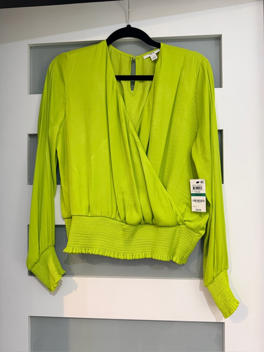Women’s Lime Green/Citrine Long-Sleeve Surplice Blouse